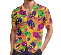 RUMAOZIA Camisa para Hombre de Manga Corta Vacacional Camisas de Ocio de Verano Camiseta de Manga Corta Oversized con Estampado de Calavera de Muerte Motivo de Hawaii Camisa para Hombre Colorida de