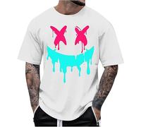 RUMAOZIA Camiseta Oversized para Hombre Cuello Redondo Manga Corta Estilo Suelto Ropa de Verano Vintage Impreso Streetwear Deportivo Casual Camiseta Larga Moda Sonrisa Siniestra Impreso Furtivo