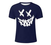 RUMAOZIA Camiseta Oversized para Hombre Cuello Redondo Manga Corta Estilo Suelto Ropa de Verano Vintage Impreso Streetwear Deportivo Casual Camiseta Larga Moda Sonrisa Siniestra Impreso Furtivo