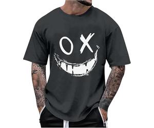 RUMAOZIA Camiseta Oversized para Hombre Cuello Redondo Manga Corta Estilo Suelto Ropa de Verano Vintage Impreso Streetwear Deportivo Casual Camiseta Larga Moda Sonrisa Siniestra Impreso Furtivo