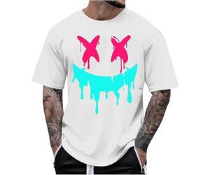 RUMAOZIA Camiseta Oversized para Hombre Cuello Redondo Manga Corta Estilo Suelto Ropa de Verano Vintage Impreso Streetwear Deportivo Casual Camiseta Larga Moda Sonrisa Siniestra Impreso Furtivo