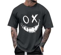 RUMAOZIA Camiseta oversized para hombre, cuello redondo, manga corta, suelta, verano, parte superior, vintage, estampado, ropa de calle, deporte, informal, larga, camiseta con estampado de sonrisa, O