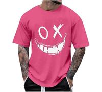 RUMAOZIA Camiseta oversized para hombre, cuello redondo, manga corta, suelta, verano, parte superior, vintage, estampado, ropa de calle, deporte, informal, larga, camiseta con estampado de sonrisa, O