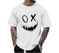 RUMAOZIA Camiseta oversized para hombre, cuello redondo, manga corta, suelta, verano, parte superior, vintage, estampado, ropa de calle, deporte, informal, larga, camiseta con estampado de sonrisa