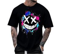 RUMAOZIA Camiseta oversized para hombre, cuello redondo, manga corta, suelta, verano, parte superior, vintage, estampado, ropa de calle, deporte, informal, larga, camiseta con estampado de sonrisa, P