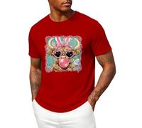 RUMAOZIA Camisetas de algodón para hombre, diseño de conejito de Pascua, coqueta, estética, Happy Easter Day, camiseta colorida con gráficos de festivales, camiseta cómoda, suave, transpirable, O rojo