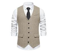 RUMAOZIA Chaleco cómodo para hombre, color sólido, chaqueta, traje simple, ajustado, cuello en V, sin mangas, de un solo pecho, informal, fiesta, bar, banquete, vestido, chaleco, D caqui., XL