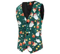 RUMAOZIA Chaleco de Navidad para hombre, chaleco de Navidad, chaleco de traje ajustado, chaleco de traje para hombre, chaleco festivo Happy Santa Navidad, chaleco de impresión navideña, chaleco de