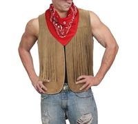 RUMAOZIA Chaleco de vaquero occidental para hombre, chaleco hippie sin mangas, chaqueta con flecos, vintage, borlas, cárdigan informal, disfraz hippie, cuello en V, chaleco hippie para adultos,
