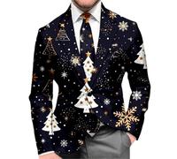 RUMAOZIA Chaqueta para hombre con colorido diseño navideño - Divertido blazer con Santa Navidad Blazer Árbol de Navidad y copos de nieve | Chaqueta de traje festiva para fiestas de Navidad, Negro , M