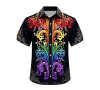 RUMAOZIA Gay Pride Month Camisa Hombre Arco Iris Multicolored Camisa de Manga Corta LGBTQ Rainbow Camisa Hombre Bandera Arcoíris Camisa Hawaiana Pride Month Camiseta Love is Love Camisa Arco Iris