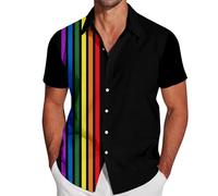 RUMAOZIA Gay Pride Month Hemd Herren Regenbogen Multicolored Kurzarm Hemd LGBTQ Rainbow Herrenhemd Rainbow Flagge Hawaiihemd Pride Month T-Shirt Strandhemd Love is Love Hemd Rainbow Costume, Z05 negro