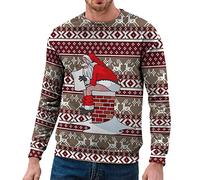 RUMAOZIA Jersey de Navidad para hombre, cuello redondo, suéter de Navidad, otoño e invierno, camiseta de manga larga, sin capucha, sudadera moderna con estampado navideño para hombre, estilo de fiesta
