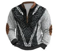 RUMAOZIA Jersey vikingo para hombre al aire libre media cremallera sudadera hombre sin capucha lazo vikingo mitología nórdica con media cremallera sudaderas medievales vintage ropa de calle, O Gris