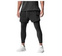 RUMAOZIA Leggings de compresión 2 en 1 para hombre, pantalones de entrenamiento, jogger, secado rápido, negro y blanco
