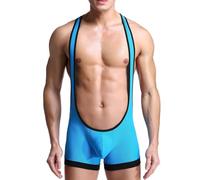 RUMAOZIA Maillot de lucha libre para hombre, traje de lucha libre, camiseta deportiva, mono atlético, body de una pieza, traje de bikini con vendaje, camisa, tanga, tirantes, ropa interior, O azul., S