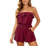 RUMAOZIA Mono de moda para mujer con bolsillos delanteros y pierna ancha, mono elegante, corto, de verano, vintage, floral, sin mangas, con cuello en V, pantalones cortos, O rojo., S