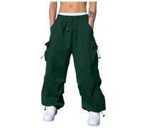 RUMAOZIA Pantalones cargo para hombre holgados de pierna ancha, estilo vintage Y2K, hip hop, ropa de calle, elásticos, cintura alta, parachute, pantalones largos con cordón elástico, O Verde Oscuro, M