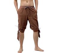 RUMAOZIA Pantalones de lino para hombre, disfraz de pirata, pantalones vikingos para hombre, con bolsillos, pantalones piratas renacentistas, pantalones piratas, pantalones medievales, pantalones de