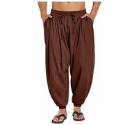 RUMAOZIA Pantalones harén para hombre, informales, hippie, bombachos, medievales, pantalones de verano, hippie, pantalones de playa, pantalones de pilates, pantalones de sarouel Baggy Aladin,
