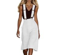 RUMAOZIA Peto para mujer, de verano, hasta la rodilla, con tirantes, de pierna ancha, sin mangas, con tirantes, elegante, holgado, para oficina, con bolsillo, con tirantes, estilo informal, O blanco