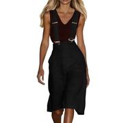 RUMAOZIA Peto para mujer, de verano, hasta la rodilla, con tirantes, de pierna ancha, sin mangas, con tirantes, elegante, holgado, para oficina, con bolsillo, con tirantes, estilo informal, O negro