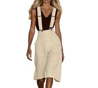 RUMAOZIA Peto para mujer, de verano, hasta la rodilla, con tirantes, de pierna ancha, sin mangas, con tirantes, elegante, holgado, para oficina, con bolsillo, con tirantes, estilo informal, O beige