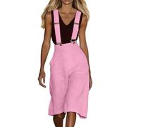 RUMAOZIA Peto para mujer, de verano, hasta la rodilla, con tirantes, de pierna ancha, sin mangas, con tirantes, elegante, holgado, para oficina, con bolsillo, con tirantes, estilo informal, O rosa., S
