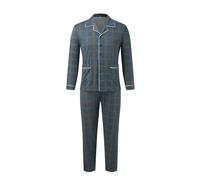 RUMAOZIA Pijama largo para hombre de algodón, ropa de dormir de dos piezas, manga larga, a cuadros, cuello en V, camisa con botones, pantalones de salón, ropa de noche, juego de dos piezas, naranja,