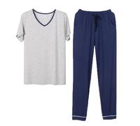 RUMAOZIA Pijama para hombre Schiesser modal cálido pijama de dos piezas largo conjunto suave ropa de dormir con camiseta de manga corta y pantalones de pijama para hombres ropa de dormir ropa de