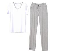 RUMAOZIA Pijama para hombre Schiesser modal cálido pijama de dos piezas largo conjunto suave ropa de dormir con camiseta de manga corta y pantalones de pijama para hombres ropa de dormir ropa de