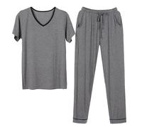 RUMAOZIA Pijama para hombre Schiesser modal cálido pijama de dos piezas largo conjunto suave ropa de dormir con camiseta de manga corta y pantalones de pijama para hombres ropa de dormir ropa de