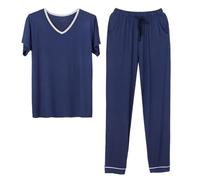 RUMAOZIA Pijama para hombre Schiesser modal cálido pijama de dos piezas largo conjunto suave ropa de dormir con camiseta de manga corta y pantalones de pijama para hombres ropa de dormir ropa de
