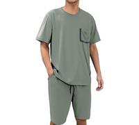 RUMAOZIA Pijamas Herren kurze Hose Shorts Set Rundhalsausschnitt Loungewear Kurzarm -Pjs 2 Stück Sets Lustig T Shirts und Shorty Bottoms mit Taschen Schlafanzug Nachtwäsche Homewear Anzüge, verde, XXL