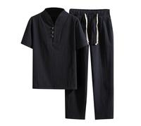 RUMAOZIA Ropa de algodón Zen Meditación Tai Chi Uniforme Hombres Artes Marciales Conjunto Tang Traje Pantalones de manga corta, ropa tradicional china Kung Fu Ropa Transpirable Tops, Negro , M