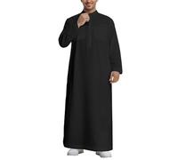 RUMAOZIA Ropa de oración para Hombres Hombres Caftán Algodón Lino Verano Cool Jilbab Musulmán Ropa Islámica Thobe Marruecos Afgano Árabe Ropa Hombre Túnica Abaya Dubai Hombres, O negro., L