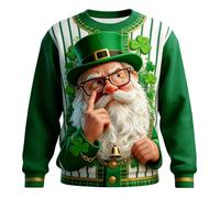 RUMAOZIA St Patrick's Day Outfit Herren Damen Unisex Pullover, Divertido 3D Leprechaun Print auf Grünem Sweatshirt, weiche Luftiges Material Langarm Männer und Frauen für Irish Day Festival Kleidung