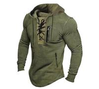 RUMAOZIA Sudadera con capucha vintage para hombre, manga larga, con cordones, camiseta de manga larga, informal, para exteriores, con capucha, corte ajustado, sudadera con cordones, suéter medieval, O