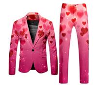 RUMAOZIA Traje de San Valentín para hombre, estampado de corazones, pantalones, traje, 2 piezas, disfraz de fiesta, blazer para hombre, chaqueta blazer con estampado de corazones/amor, elegante, corte