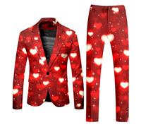 RUMAOZIA Traje de San Valentín para hombre, estampado de corazones, pantalones, traje, 2 piezas, disfraz de fiesta, blazer para hombre, chaqueta blazer con estampado de corazones/amor, elegante, corte
