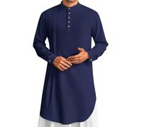 RUMAOZIA Túnica para hombre de algodón y lino elegante con botones, camisa de lino de manga larga, de un solo color, larga, thobe para hombres, casual, ajuste regular, verano, prenda musulmana, bata