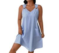 RUMAOZIA Vestido de peto para mujer, vestido corto de tirantes de verano, minivestido de verano, cuello redondo, a rayas, vestido de peto, vintage, con bolsillos, vestido de playa, vestido de ocio