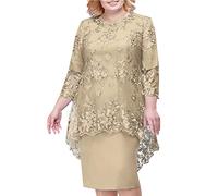 RUMAOZIA Vestidos para mujeres a partir de 50 años para mujer, de dos piezas, elegantes vestidos de boda dorados, tallas grandes, con purpurina, regordeta, vestido de Nochevieja, vestido de cóctel