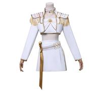 Rumi Zoey Mira - Disfraz de peluca dorada para mujer, conjunto de disfraz blanco para Halloween, juego completo de 3 piezas (peluca + atuendo) (blanco_Mira, S)