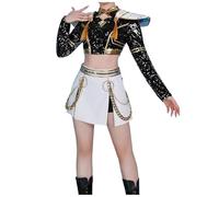 Rumi Zoey Mira - Disfraz de peluca dorada para mujer, conjunto de disfraz blanco para Halloween, juego completo de 3 piezas (peluca + atuendo) (Black_Zoey, S)