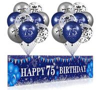 RUMIA Decoraciones de cumpleaños número 75 para hombres y mujeres, telón de fondo azul marino y plateado, globos para suministros de fiesta de aniversario (A9143)