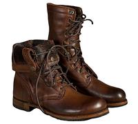 RUMITY Botas de motocicleta retro, botas cortas de caballero, botas impermeables de cuero Pu para hombres y mujeres, 36-48(Marrón,45)