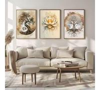 Rumlly Boho Zen Wall Art Budismo Religión Meditación Póster Flor y Árbol de la Vida Lienzo Cuadros Decoración Sala de estar (20x25cmx3/Lienzo Envuelto)