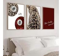 Rumlly Bola de la fortuna roja n.º 8, impresión en lienzo de guepardo de leopardo con cita "Qué felices somos", póster de arte de pared para decoración moderna de habitaciones y hogares (40 x 60 cm x