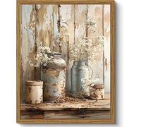 Rumlly Cuadro rústico de estilo rústico con motivos florales sobre lienzo, flores en latas oxidadas, cuadros de flores vintage (30 x 40 cm, sin marco)